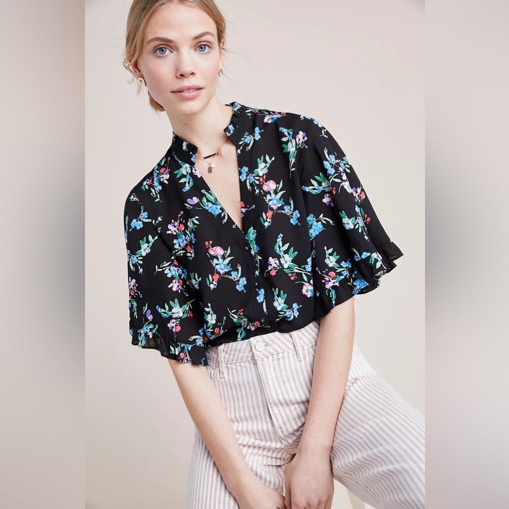 Maeve Aveiro Flutter-Sleeved Buttondown